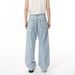 Men's Clothing Four Seasons Korean Style Bright Line Deconstruction Light Blue Straight Washed Loose Jeans Trend_viptrois.com