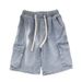 Men's Clothing Summer Youth Popular Harem Pants Lazy Men's Shorts Ins Trendy Mid Waist Straight Slightly Elastic Denim Shorts_viptrois.com