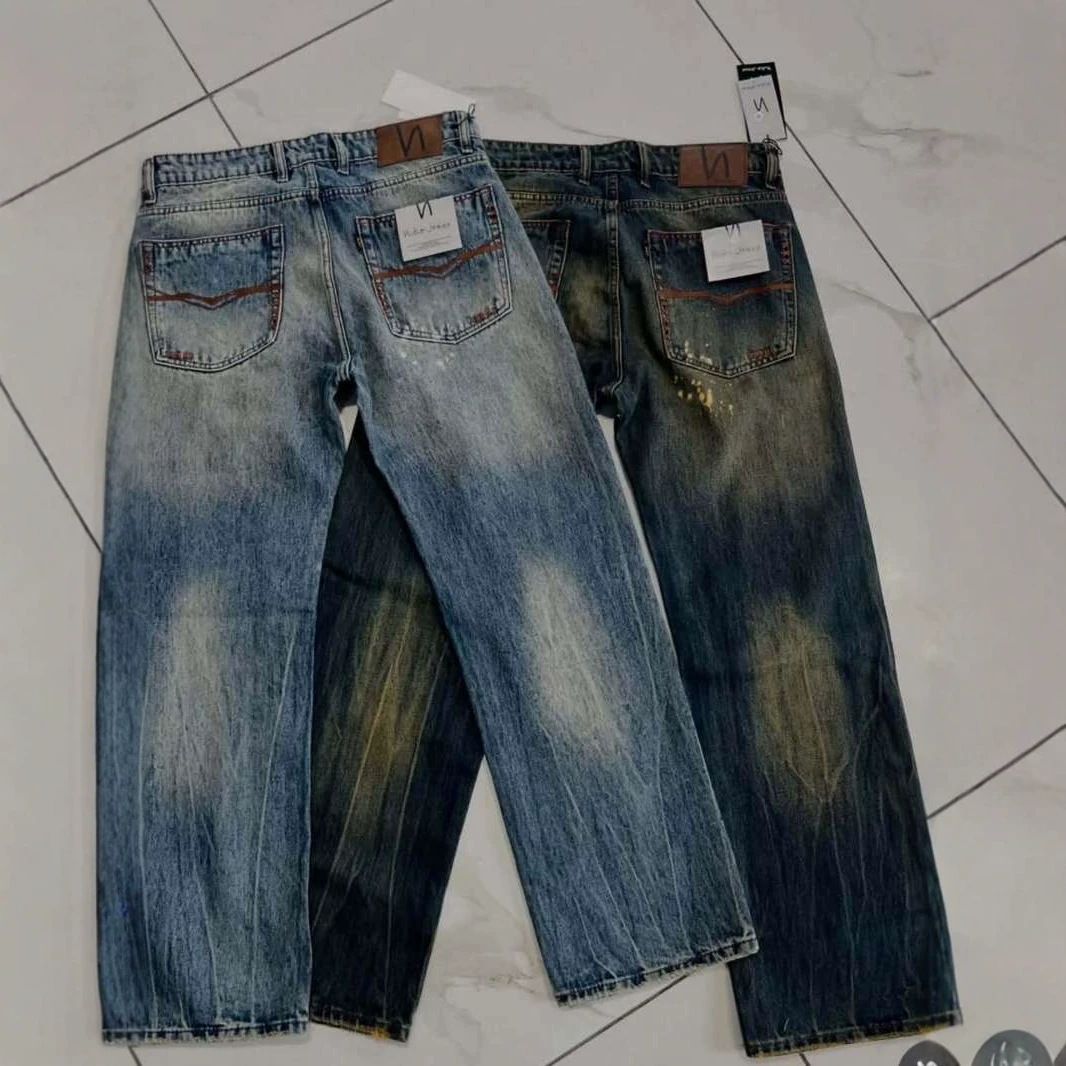 Men's Clothing Washed Cat Whiskers Retro Distressed Jeans American Style Straight Leg Low Rise Trousers_viptrois.com