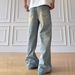Men's Clothing Vintage Washed Blue Relaxed Straight Leg Jeans For Men & Women | Distressed Denim Pants | High Street Fashion | Loose Fit (S-3XL)_viptrois.com