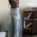 Men’s Clothing Large Size Retro High Street National Trend Letter Print Design Scimitar Jeans Versatile Casual Straight Wide Leg Pants_viptrois.com