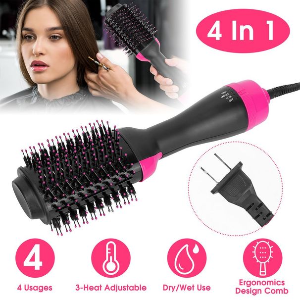Hot Hair Brush 4 In 1 Hair Dryer Volumizer Brush Dryer Comb For Straightening Curling Drying_viptrois.com