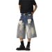 Washed Ripped Denim Shorts Men And Women Summer Straight Loose Wide Leg Pants_viptrois.com