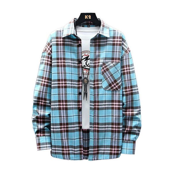 New Spring Autumn Long Sleeve Casual Trendy Pocket Jacket Men's And Women's Same Style Checkered Inch Shirt_viptrois.com