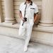 Men's Casual Suit Short Sleeved Pocket Cardigan Shirt And Trousers Waffle Plaid Color Blocked_viptrois.com