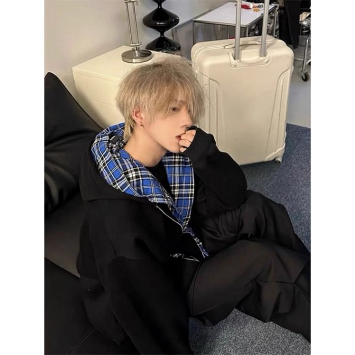 Men's Clothing Fake Two Piece Cardigan Hooded Sweatshirt Men's 2024 Spring And Autumn New Trend Brand Ins Splicing Top Heavy Zipper Jacket_viptrois.com