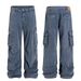 American Street Unisex High Street Heavy Industries Premium Multi-Pocket Design Retro Men's Loose Jeans_viptrois.com