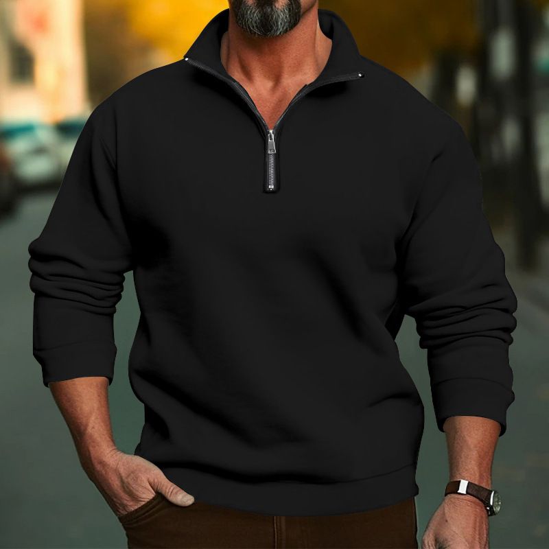 Men's Clothing New Casual Stand Up Collar Zipper Shirt Men's Loose Velvet Sweatshirt_viptrois.com