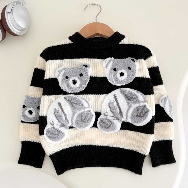 Warm Kids Winter Sweater Set - Thick Long Sleeve Round Neck Pullover For Boys & Girls - Cozy Casual Outfit (Blue, Black)_viptrois.com