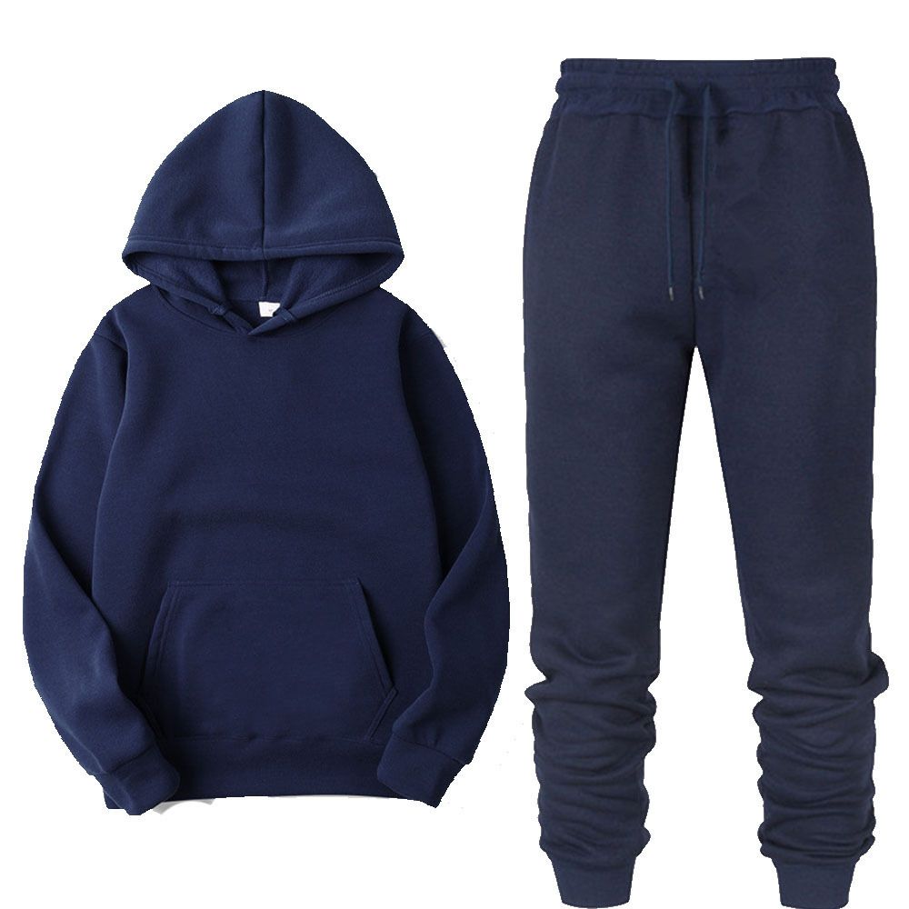 Men's Clothing Hoodie Trousers Suit Winter Plus Velvet Warm Fashion Color Matching Casual Sports Suit_viptrois.com