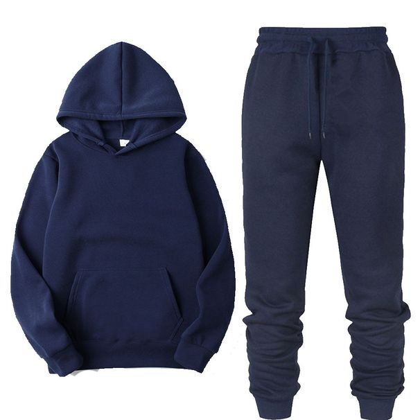Men's Clothing Hoodie Trousers Suit Winter Plus Velvet Warm Fashion Color Matching Casual Sports Suit_viptrois.com