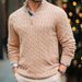 Men's Clothing autumn and winter knitted sweaters for men, slim fit, zippered, half high collar, long sleeved pullover, twisted flower sweater_viptrois.com