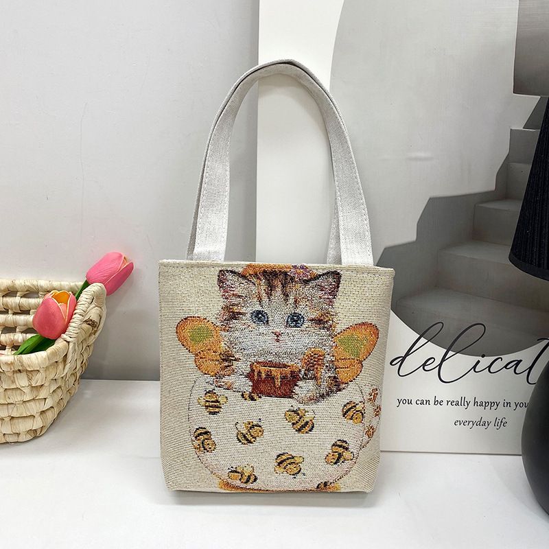 Women's Shoulder Bags Ethnic-style Female Travel Elephant Embroidery Handbag, Woven Flower Single-shoulder Canvas Bag, Large-capacity Student Bag_viptrois.com