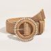 1pc Frauen Runde Schnalle Boho Stroh Gürtel Für Strand Ellipse Schnalle Perle Dekor Böhmischen Woven Gürtel Für Urlaub_viptrois.com