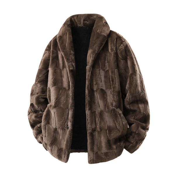 Men’s Luxury Faux Fur Coat – Winter Mink-Style Overcoat (Black/Brown, S-2XL, European Sizing)_viptrois.com
