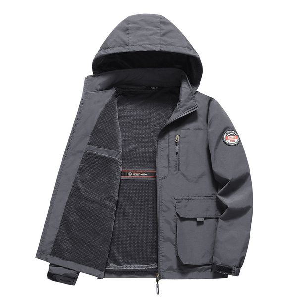 Men's Clothing Lightweight Hooded Jacket - Windproof Casual Coat With Fleece Lining, Multi-Pocket Design, Slim Fit For Spring & Autumn_viptrois.com
