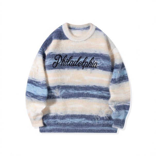 Men's Casual Knit Sweater Oversized Pullover Japanese Style Color Block Long Sleeve Winter Warm Crewneck Jumper_viptrois.com