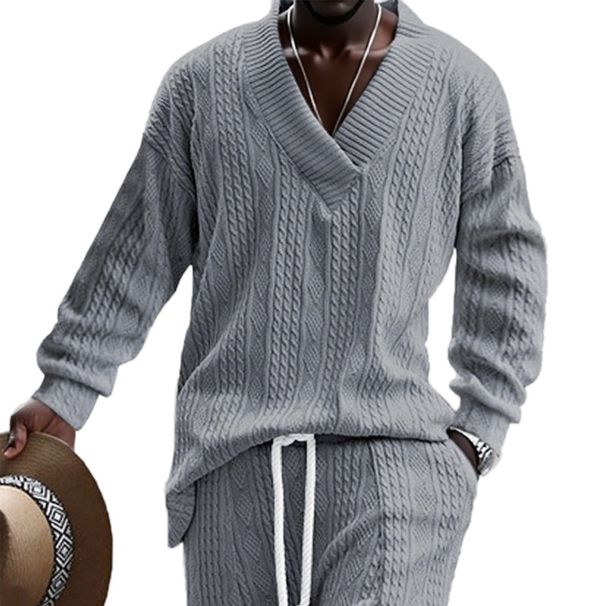 Men's V-Neck Knit Sweater – Lightweight Long-Sleeve Pullover With Jacquard Pattern (S-XXXL, Black/Navy/Beige)_viptrois.com