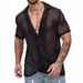 Men's Clothing Casual Shirts Summer Fashion Cool Breathable Men's Cardigan Solid Color Short Sleeved Tops Knitted Men's Shirts_viptrois.com
