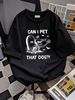 can I Pet That Dog Halloween Skeleton T-Shirt Summer Women Graphic Top For Everyday Wear Fashion Print Round Neck Short Sleeve Stylish Women Top Graphic Tees Female Unisex Comfortable Breathable Casual Stretched Soft Versatile Streetwear_viptrois.com