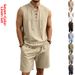 Men's Clothing Men's Linen Suit Casual Loose T-Shirt And Drawstring Shorts Set Sleeveless Trendy For Formal & Casual_viptrois.com