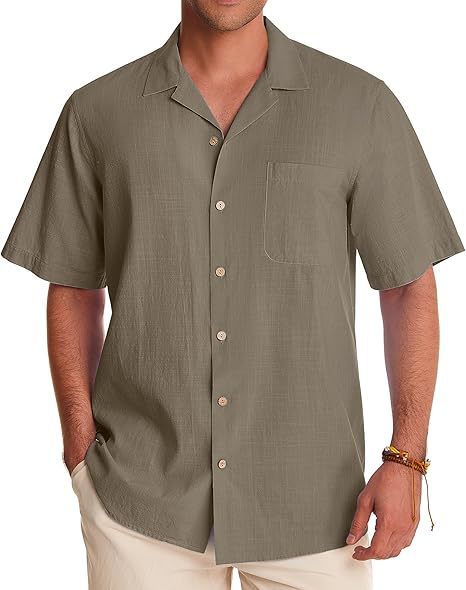 Hot Sale Men's Short Sleeved Shirt Beach Vacation Casual Men's Cotton And Linen Short Sleeved Top_viptrois.com