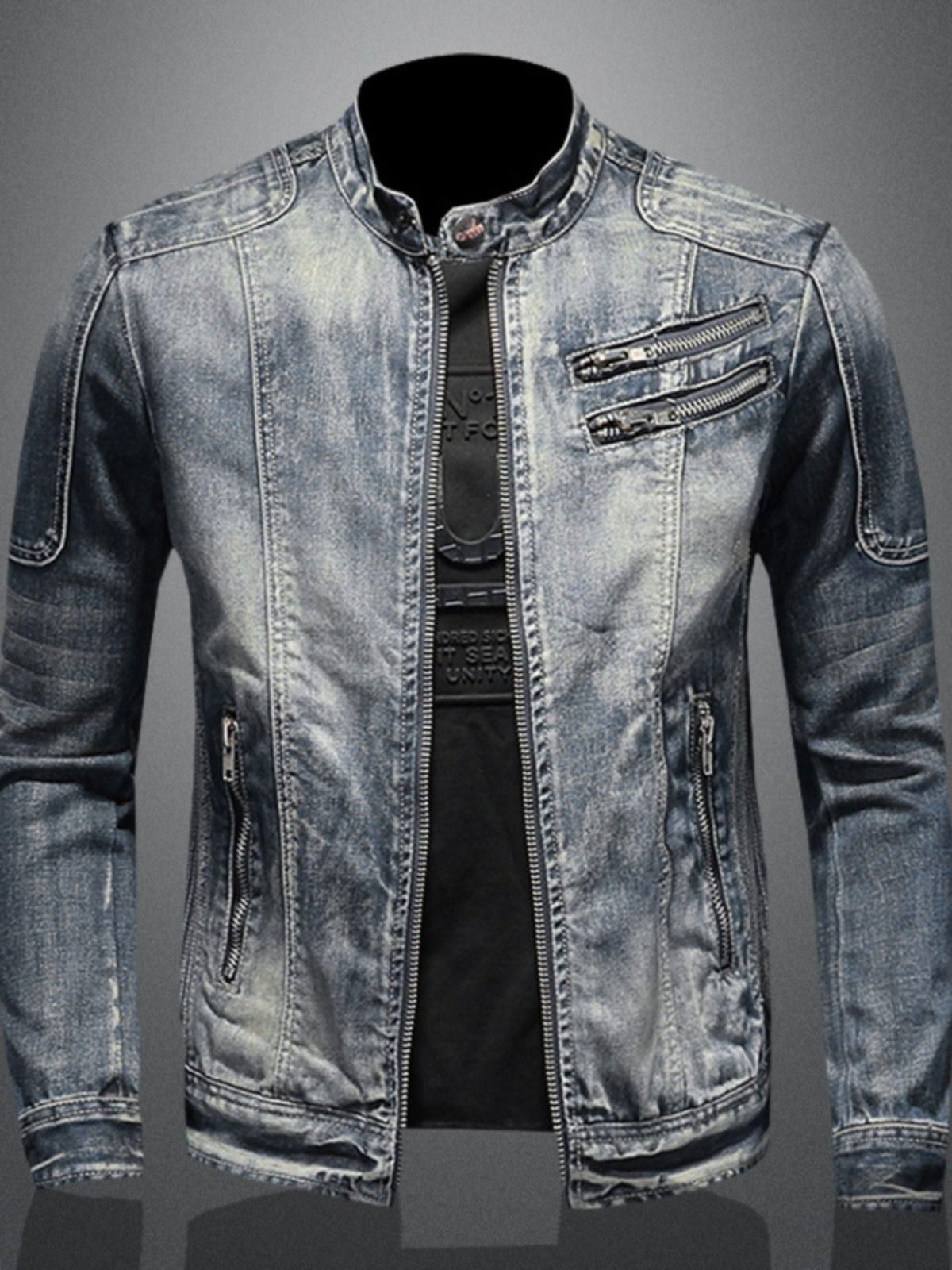 Marvel Venom Denim Jacket For Men - Vintage American Style Slim Fit Stand Collar Zip Up Workwear Coat For Riding & Motorcycle_viptrois.com