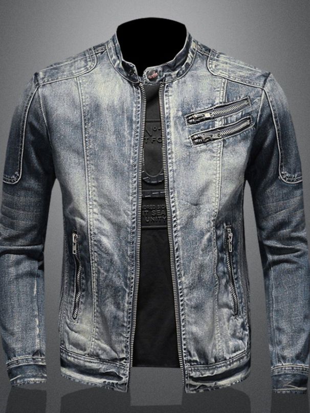 Marvel Venom Denim Jacket For Men - Vintage American Style Slim Fit Stand Collar Zip Up Workwear Coat For Riding & Motorcycle_viptrois.com