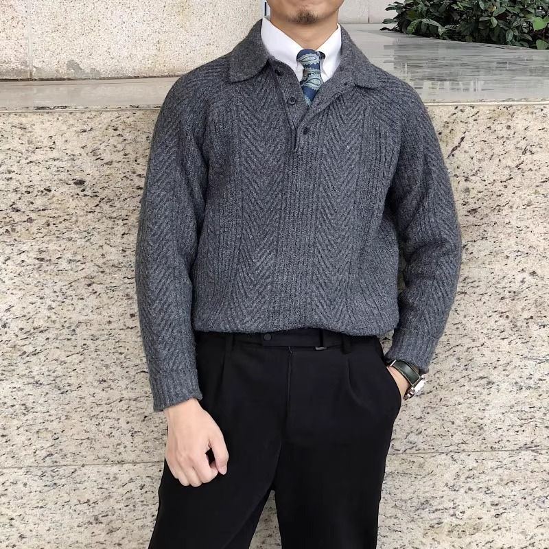 Men's Clothing Autumn And Winter New Polo Shirt Lapel Sweater Men's Light Luxury Business Style Warm Large Size_viptrois.com