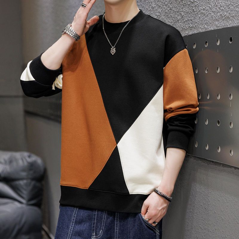New Sweater Men's Spring And Autumn Round Neck Korean Version Versatile Color Matching Sweater Men's Loose Trend Ins Sweater Top_viptrois.com