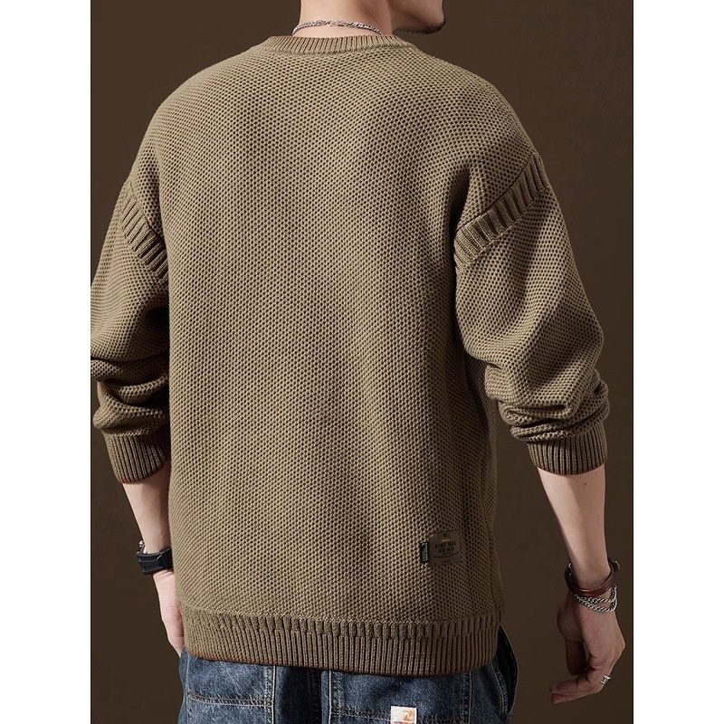 Loom Italian High-End American Style Heavy Sweater Men 2025 Autumn Winter New Trendy Brand Crew Neck Pullover Knitwear Top_viptrois.com