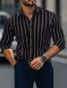 Men's Shirt Thin Lapel Striped Printing Casual Four Sided Stretch Long Sleeved Shirt Men_viptrois.com