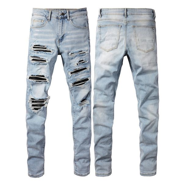 Men's Clothing European And American Casual All Match High Street Jeans Men's Patch Hand Worn Holes Slim Fit Slim Feet 1307_viptrois.com