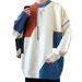 Pure Wow Quick Return Autumn Winter Versatile Color-Block Crew Neck Men's Design Sense Patchwork Lazy Pullover Sweater_viptrois.com