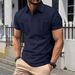 Men's Clothing New Long Placket Button Lapel Double Pocket Solid Color Short Sleeve Casual Polo Shirt_viptrois.com