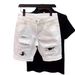 Men's Clothing Cat Whisker Big Hole White Denim Shorts Men Ins Trend Summer New Style Scratched Casual Non Elastic Shorts_viptrois.com