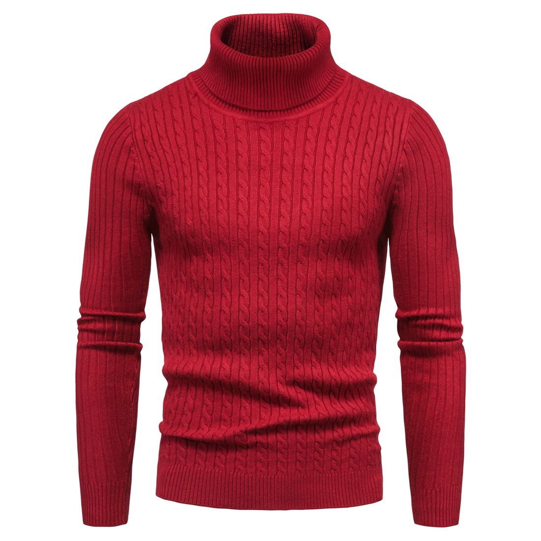 Autumn New Men's Korean Knitwear High Neck Slim Fit Bottom Sweater_viptrois.com