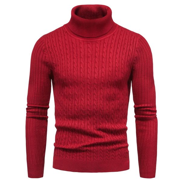 Autumn New Men's Korean Knitwear High Neck Slim Fit Bottom Sweater_viptrois.com