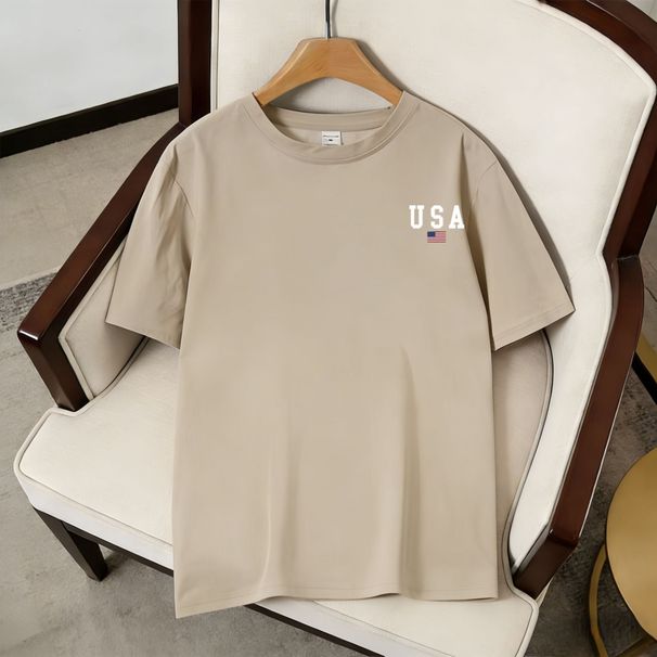 American Printed Short-sleeved T-shirt, Summer Loose Basic Top_viptrois.com