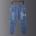 Large Size Men's Clothing, American Foreign Trade Jeans, Men's Trendy Brand Loose Splicing Leggings, Men's Fat Man, Tooling Pants_viptrois.com