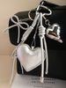 Luxury Silver PU Heart Shape Bow Keychain Charm - Fashionable Bag & Purse Accessory, Perfect Gift For Women & Girls_viptrois.com