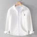 Men's Clothing Spring And Autumn Casual Pure Cotton Long Sleeved Shirt Versatile Bear Embroidery Trendy Loose Shirt_viptrois.com
