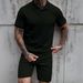 Men's Summer Fashion Casual Sports Suit Short Sleeve Black Polyester T-shirt Set Regular Fit Spring Summer Wear_viptrois.com