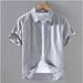 Men's Clothing Cotton Short Sleeved Shirt Solid Color Simple Retro Casual Thin Shirt Men's Tops_viptrois.com