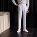 Men's Summer Seersucker Paris Button Naples Blue Striped High Waist Straight Leg British Casual Trousers_viptrois.com