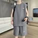 Men's Summer Sleeveless Vest Set, Stylish Hong Kong Style, Two-Piece Sports Suit_viptrois.com