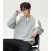 Monochrome Man- Deer Fur Half-Zip Autumn Winter Color Block Warm Knitted Sweater Grid Texture Cardigan Q_viptrois.com