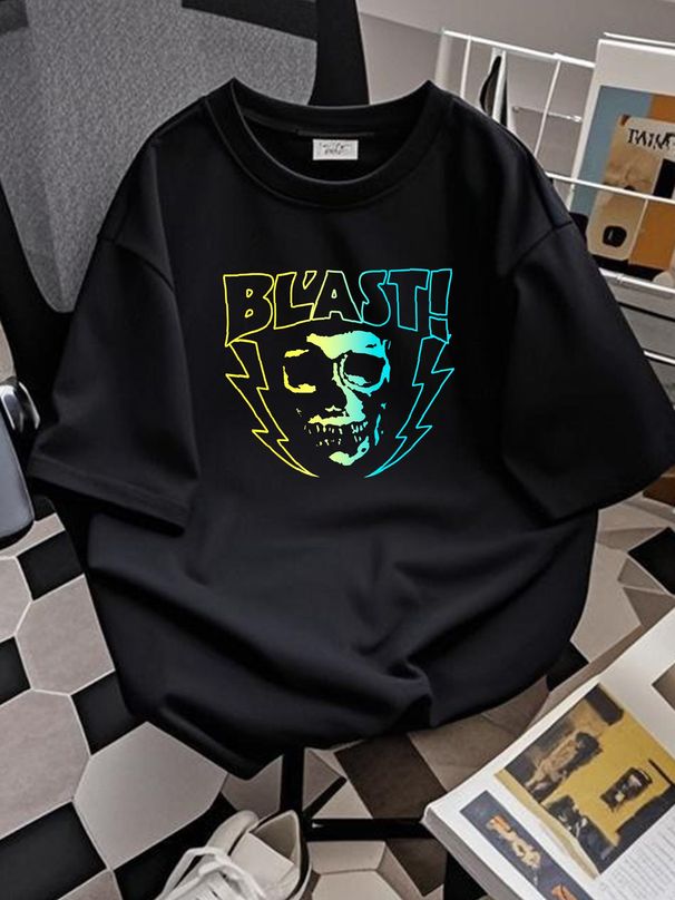 bl Ast Gradient Skull T Shirt Stylish Homme Breathable Stretched Slightly Streetwear Top For Everyday Wear Summer Soft Graphic Comfortable_viptrois.com