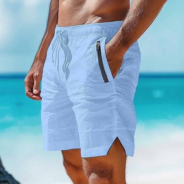 Men's Clothing Shorts Linen Summer Beach Drawstring Elastic Waist Plain Comfortable Breathable_viptrois.com