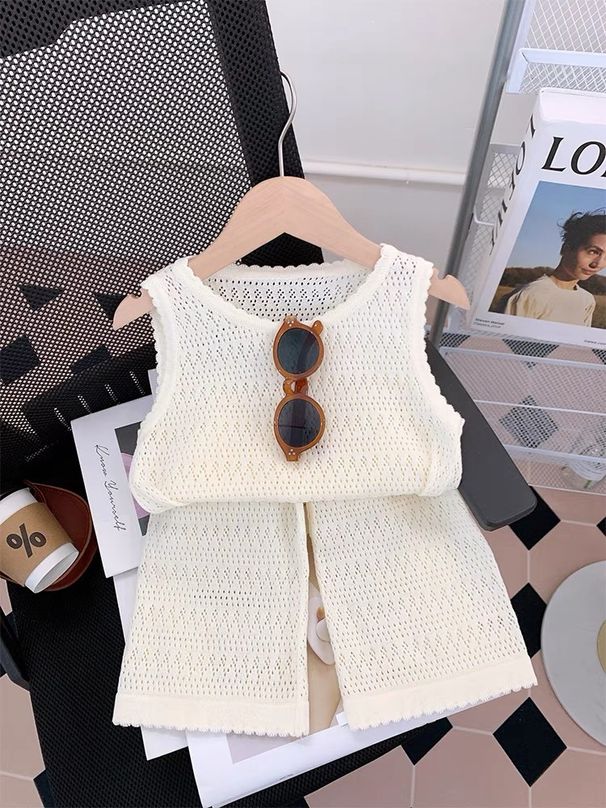Kid's Clothing 2024 summer new girls' vest two piece knitted two piece suit_viptrois.com